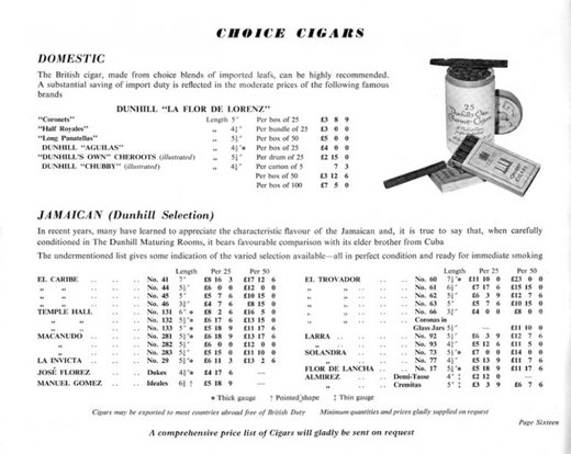 1959 年登喜路雪茄目录第 18 页扫描件