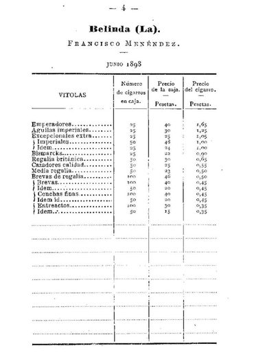 1898 年西班牙政府官价古巴雪茄价格表第 5 页扫描件