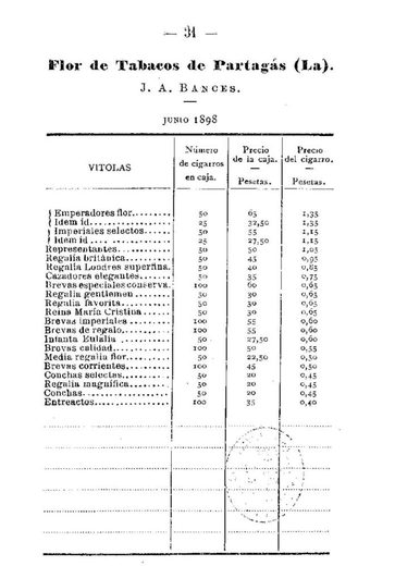 1898 年西班牙政府官价古巴雪茄价格表第 32 页扫描件