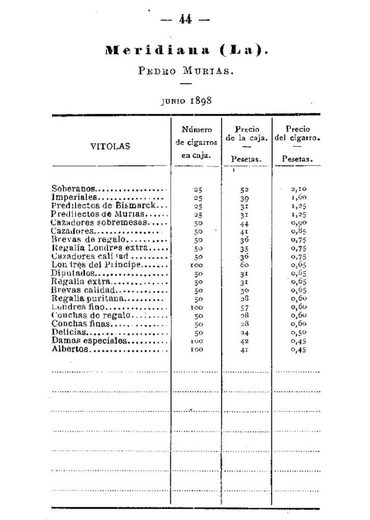 1898 年西班牙政府官价古巴雪茄价格表第 45 页扫描件