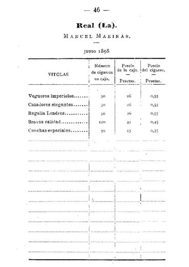1898 年西班牙政府官价古巴雪茄价格表第 47 页扫描件