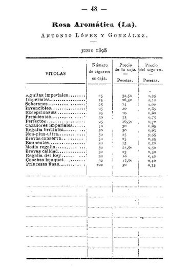 1898 年西班牙政府官价古巴雪茄价格表第 49 页扫描件