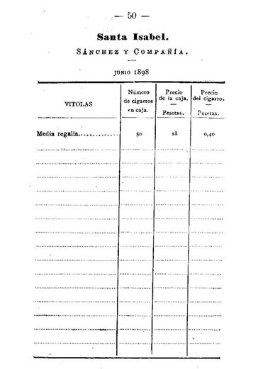 1898 年西班牙政府官价古巴雪茄价格表第 51 页扫描件
